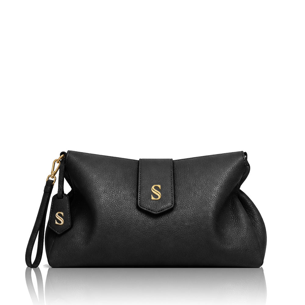 Ella Clutch Nera Martellata Gold