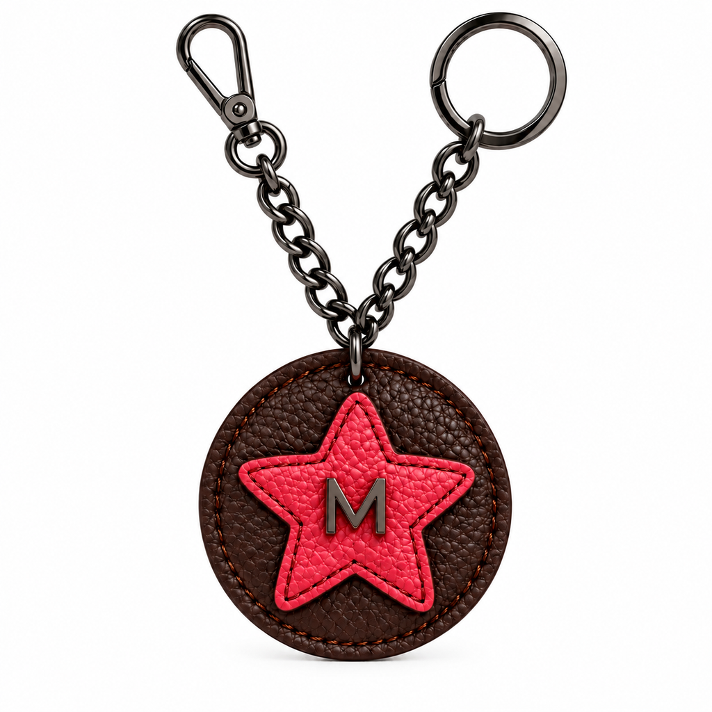 Portachiave Starlet Cioccolato con Stella in pelle martellata Zucca DARK
