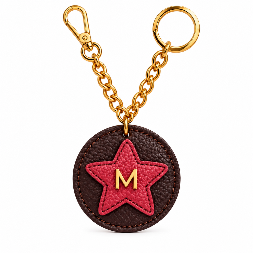 Portachiave Starlet Cioccolato con Stella in pelle martellata Zucca ORO