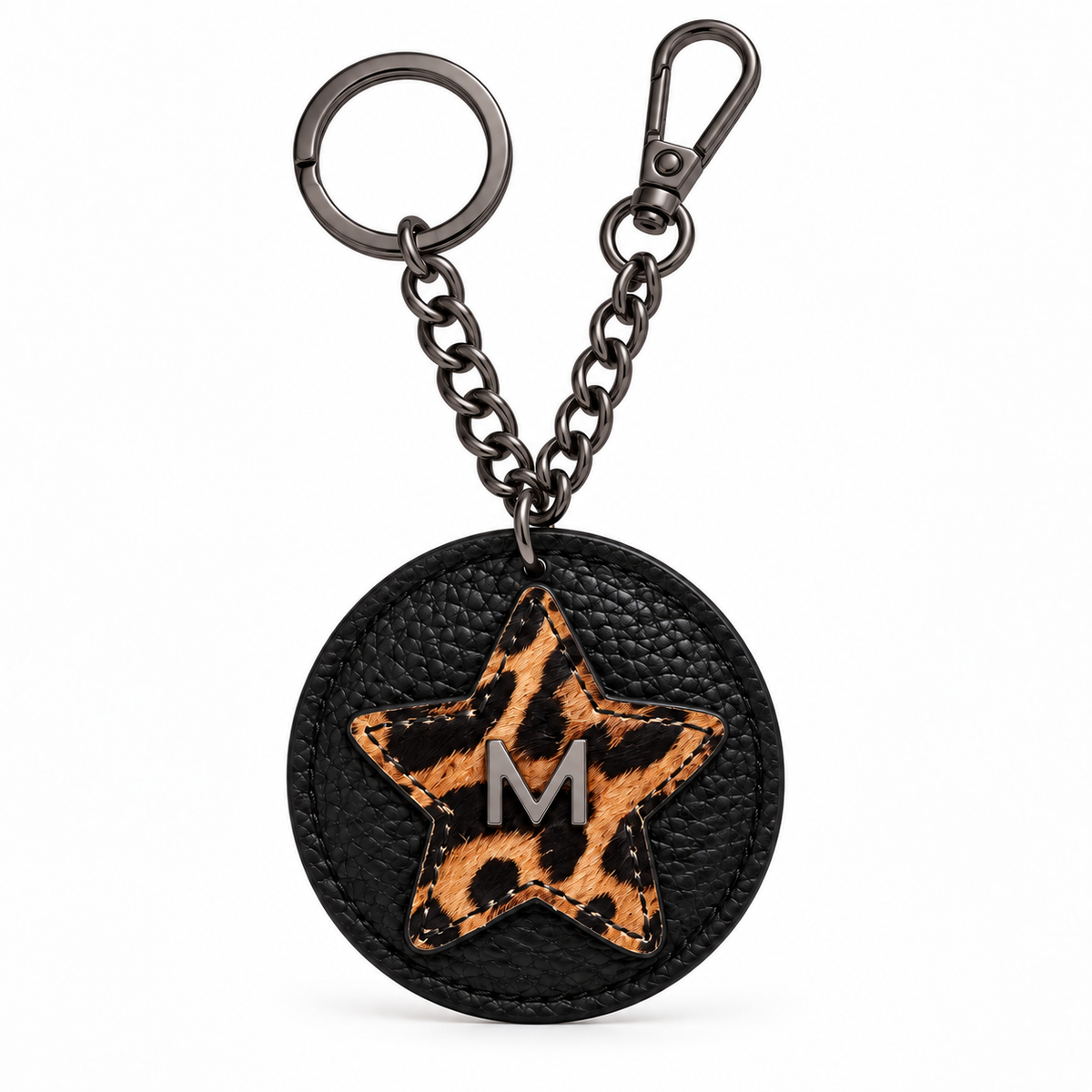 Portachiave Starlet Nero con Stella leopardata laminata DARK